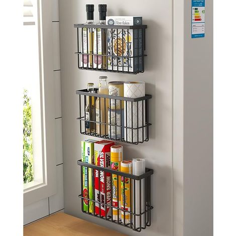 3 pièces Armoires de Cuisine Porte Boîte de Rangement,Adhésive Boîte de Rangement Murale,Armoire/Salle de Bains/Réfrigérateur Boîte D'organisation pour Articles Divers (Noir3) (1/5)