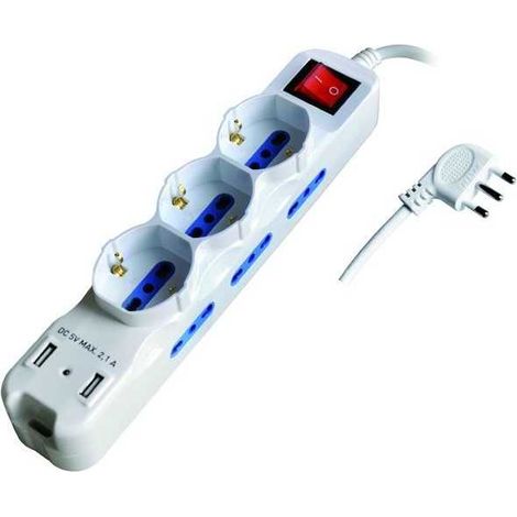 Vigor-Blinky Ciabatta Multipresa 11 Prese Schuko Bipasso USB con Interruttore Spina 16A (1/2)