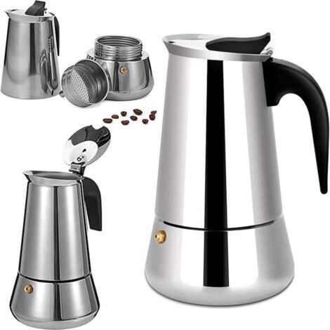 Italian Mocha Coffee Maker in Stainless Steel, 6 Cups, Compatible with All Types of Heat, 300 ml (1/4)