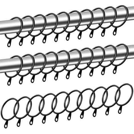 Set di 30 anelli in metallo per asta per tende - Ganci per appendere tende - Diametro interno 3,8 cm - per finestre, porte, box doccia, bagni - Nero (1/5)