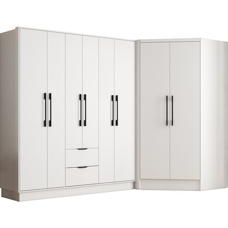 Armadio angolare 8 ante e 2 cassetti L263 cm Bianco - FEOVA