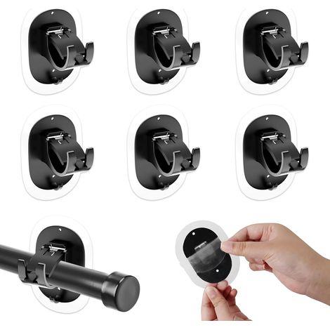 Lot de 6 supports de tringle à rideaux sans perçage - Crochets autocollants - Tringle à rideaux à coller avec vis - Support de tringle à rideau - Crochets adhésifs - Pour cuisine, salle de (1/5)