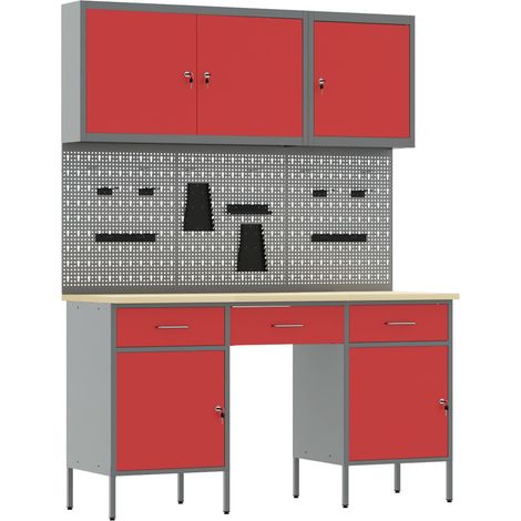 vidaXL Armario de trabajo con cajón 8 uds. Rojo y Gris (1/2)