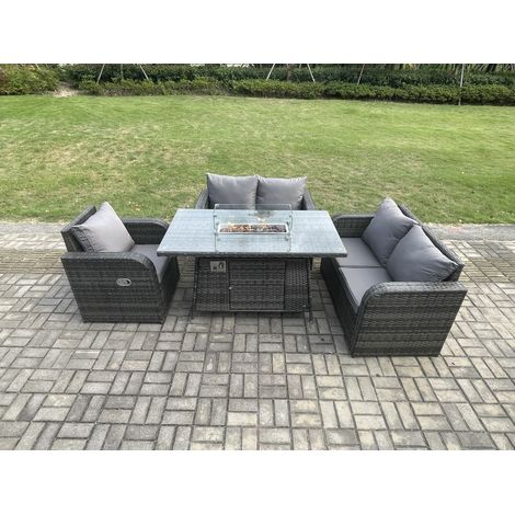 Fimous Patio Rattan Gartenmöbel Set mit Gas Feuerstelle Esstisch Indoor Outdoor 4-teilige Sofa Set (1/5)