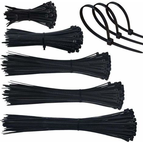 Enowelir 500 pezzi Fascette per cavi in nylon da 4 mm, lunghezze 100, 150, 200, 250 e 300 mm per la gestione dei cavi, nere (1/4)