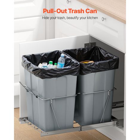 Poubelle Coulissante sous Évier et sous Plan avec Grande Capacité de 2x32,8 L, Collecteur de Déchets de Cuisine avec Poignée, Systè… (1/5)