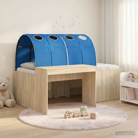 Lit enfant avec tunnel et bureau, 3 pièces, bois d’ingénierie, chêne sonoma et bleu - PANGIVO (1/5)