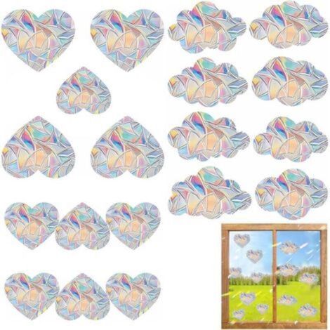 19 Autocollants Fenêtre Arc-en-Ciel en Forme de Nuages & Cœurs, Film Décoratif 3D pour Fenêtre, Adhésion Statique sans Colle, Protection Anti-Collision pour Cuisine Salle à Manger Chambre (1/4)