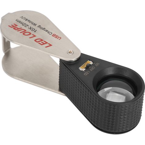 Wiederaufladbare, faltbare Edelsteinlupe mit 10-facher Vergrößerung, 6 LEDs und 7 UV-Lampen (1/5)