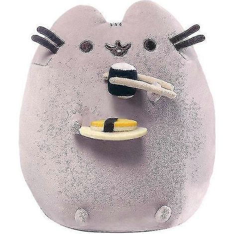 Plüschkatze mit Sushi-Essstäbchen, Kawaii-Donuts-Pizza-Spielzeug, weiche graue Plüschkatze (18 cm) für Kinder, Geschenk für Kinder - r6 (1/2)
