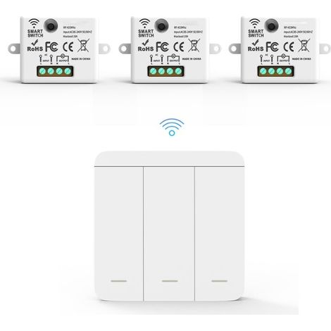Interrupteur Mural sans Fil Bouton Triple avec 3 Récepteurs 220V 10A - SILAMP (1/2)