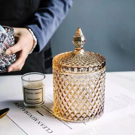 Bocal à bonbons en verre de luxe avec couvercle, boîte de rangement pour noix, objet de décoration de bureau.