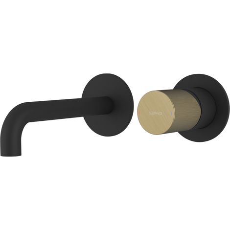 ULTRATAP Mitigeur lavabo 2 trous à encastrer, bec 20cm, noir mat/or mat (1/2)