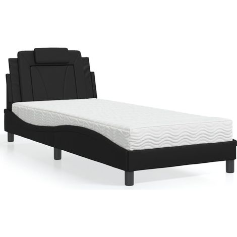 Bett "Viana" mit Matratze Schwarz 90x200 cm Kunstleder (1/5)