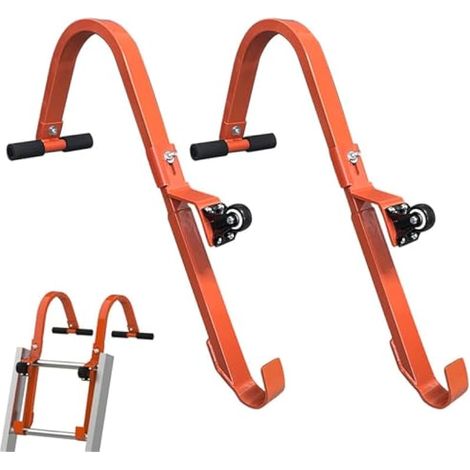 Crochet de toit d'échelle, crochet de faîtage en acier avec roues et poignée en caoutchouc, accessoire d'échelle, stabilisateur d'échelle pour toit (1/5)