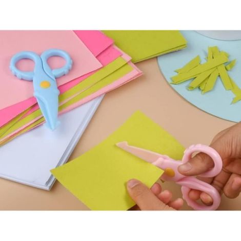 Ciseaux pour Enfants - Sécurité - Plastique - 2 Pièces - Idéal pour Bricolage - Couleur Bleu Rose (1/4)