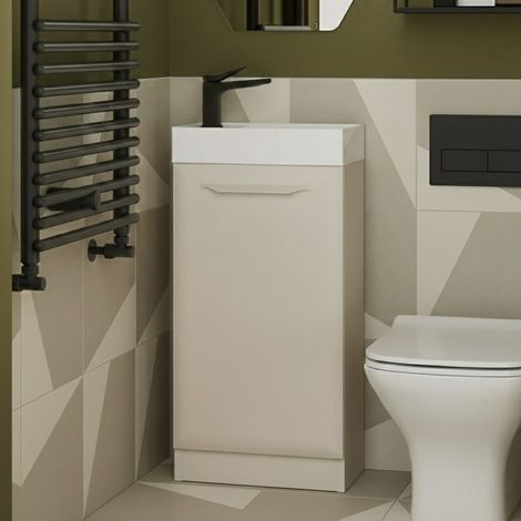 Signature Scribe Floor Standing 1-Door Vanity Unit with Basin 410mm Wide - Matt Latte (1/3)