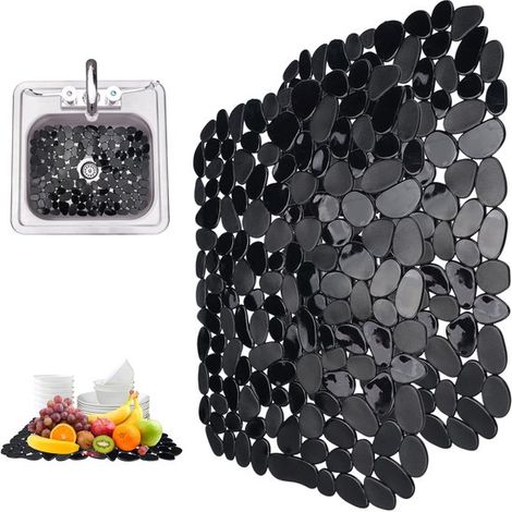 Juego de dos alfombrillas de PVC para fregadero, 40 x 30 cm, protector de fregadero, protector de cocina/baño, protector de fregadero con forma de guijarro. (1/5)