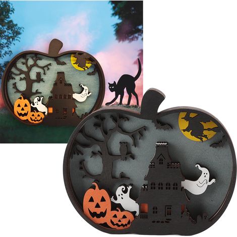 Kürbisdeko aus geschnitztem Buchsbaumholz, hohler Deko-Tischkürbis für Halloween (1/5)