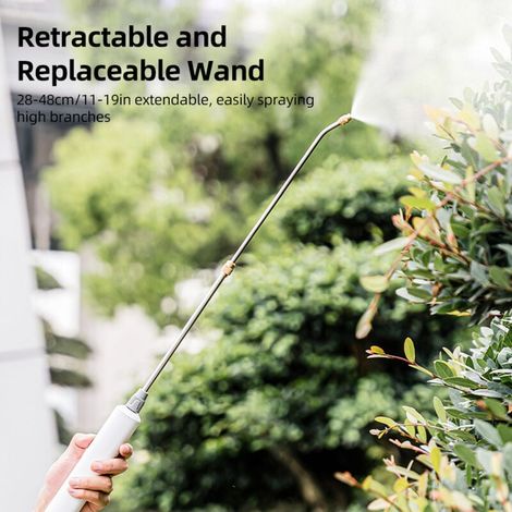 Rociador eléctrico telescópico de mano de acero inoxidable con 2 configuraciones de rociado y un botón de operación. 11-19 pulgadas. (1/5)