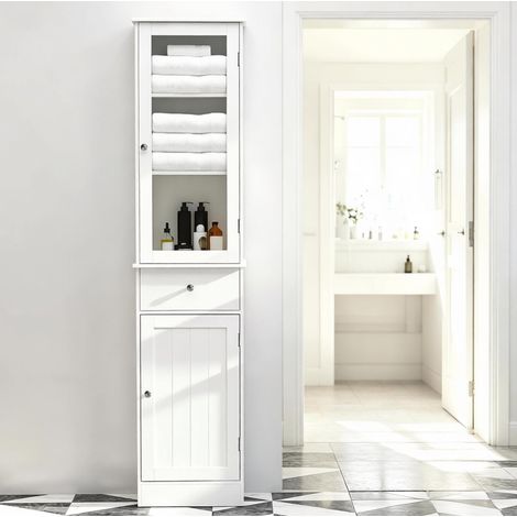Mueble de baño alto con armario de almacenamiento, 40 x 27 x 171,5 cm, blanco, MDF y acrílico HAVRYA (1/5)