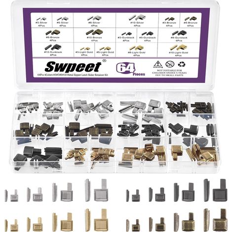 64Pcs 4 Couleurs 35810 Kit d'assortiment de rétention de glissière à fermeture éclaire en métal, Sliders à fermeture en métal, Bouchon inférieur de broche d'insertion, Kit de réparation (1/5)