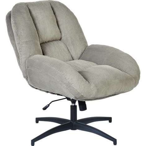 Fauteuil Pivotant, Hauteur Réglable, Chaise de Salon avec Fonction d'inclinaison, en Velours Côtelé, Jambes Croisées sans roulettes, Gris (1/5)