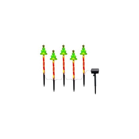 Lot de 5 guirlandes lumineuses solaires de Noël pour allée, jardin, terrasse, pelouse (sapin de Noël) - Étanche - LED solaire - À planter - Classe énergétique A+++