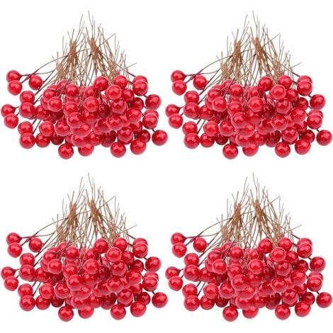 Baies Rouges Artificielles, 210 Pièces 10mm Baies Artificielles avec Tige en Fil pour Deco Noel Sapin/Couronne De Noel A Decorer, Deco Noel pour Boîte Cadeau/Bricolage Artisanat (1/4)