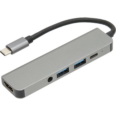 5-in-1 USB-C-Hub mit PD-Anschluss, Audio und 5 Gbit/s für Maus und Tastatur