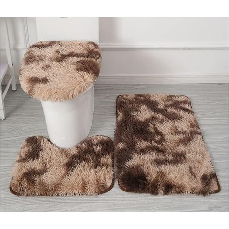 Ensemble de 3 pièces comprenant un couvre-siège de toilette, un tapis de bain gris et rouge, et un tapis de sol. (Couleur : Chocolat)