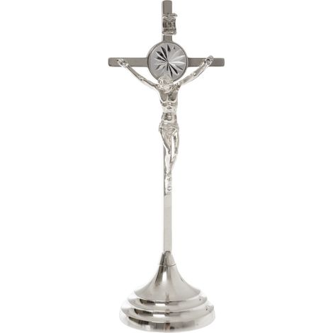 Silbernes Standkreuz, schlicht, 22 cm, Metall, mit dekorativem Strahlenkranz