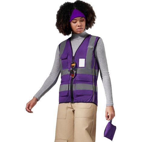 Arbeitsweste Damen Sicherheitsweste mit Reißverschluss und Taschen, Lila, 3XL (1/5)