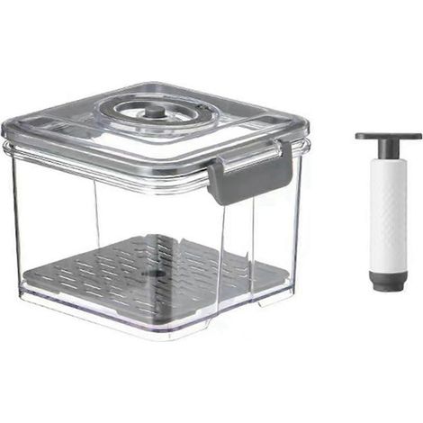 Contenant de rangement sous vide transparent pour réfrigérateur, avec filet de drainage et distributeur d'aliments grande capacité (1/5)