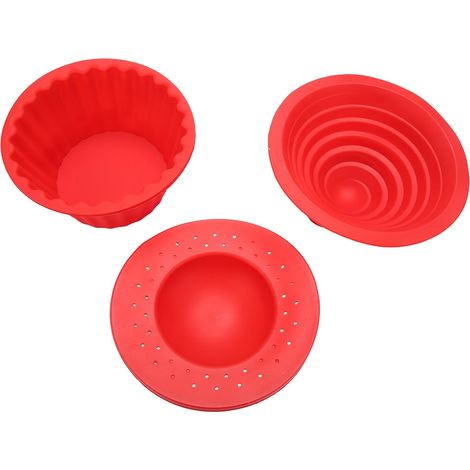 3-teiliges Set lebensmittelechter Silikon-Kuchenformen für Eiscreme, Brot und Mousse – Rotes Backwerkzeug (1/5)