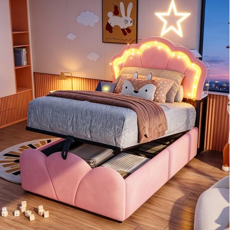 Lit coffre 90x200 LED avec rangements et prises HAVRYA (1/5)