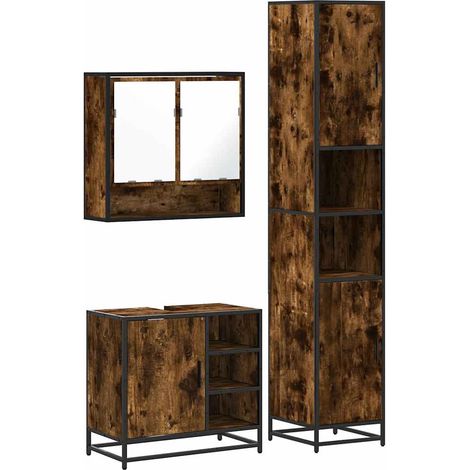 Maison Exclusive - Set Mobili da Bagno 3 pz Rovere Fumo in Legno Multistrato
