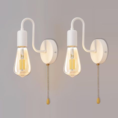 Lot de 2 appliques murales vintage avec interrupteur blanc E27 (1/5)