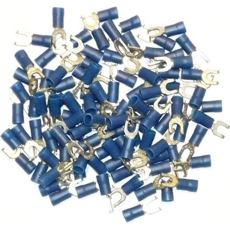 Terminales eléctricos de horquilla de 4 pines azules, paquete de 100 terminales.