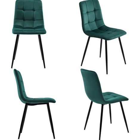 Set tavolo da pranzo rettangolare 117 cm con 4 sedie in velluto verde scuro (1/5)