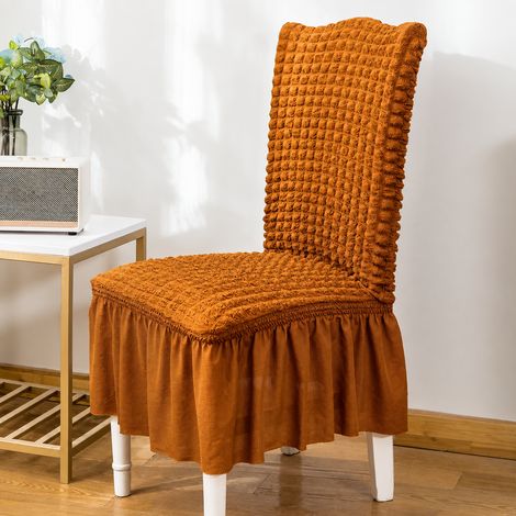 Housse de chaise unie jaune moutarde en tissu seersucker avec jupe à volant extensible universelle, 22 × 18 × 9 cm, 250 g – Livraison gratuite