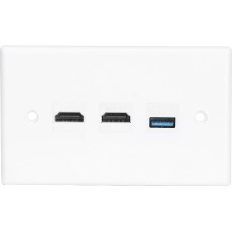 1 Plaque murale, 2 connecteurs HDMI, 1 connecteur USB3.0, ABS blanc, vis incluses, pour maison bureau hôtel (1/5)