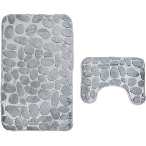 Ensemble de Tapis de Bain Autoportant Antidérapant, Tapis de Bain en Mousse à Mémoire de Forme Doux et Confortable Respirant, Tapis de Bain Absorbant l'eau (Gris ) (1/4)
