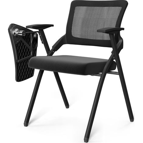 Chaise de bureau ergonomique avec bureau intégré, dossier en maille respirante, capacité de charge 120 kg, adaptée aux salles de conférence, bureaux et salles de formation (1/5)