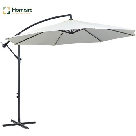 HOMAIRE Ampelschirm Sonnenschirm rund 300 cm en polyester crème avec structure en acier, idéal pour terrasse et jardin
