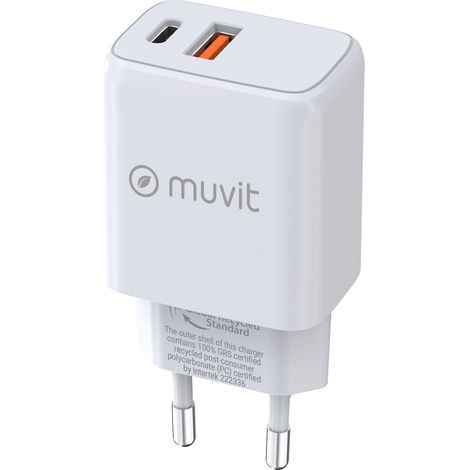muvit zum Wechselladegerät de Wall 1 USB QC 3.0 18W + 1 Typ C PD 25W White (1/5)