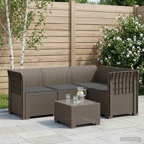 vidaXL Sofá de Jardín para 4 Personas con Cojines Estilo Rattan PP (1/5)