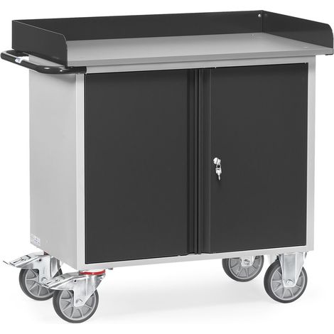 fetra Werkstattwagen, Ladefläche 985 x 590 mm, anthrazitgrau, 2 Türen, Arbeitsfläche mit Rand (1/3)
