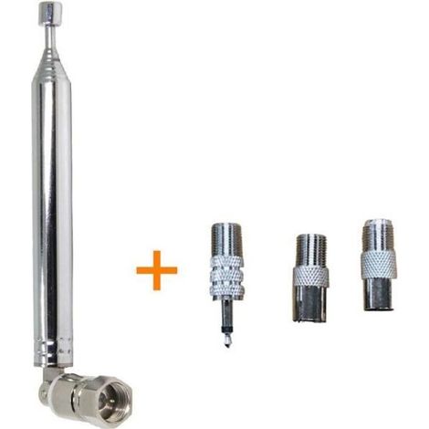 Antenne radio FM - Antenne télescopique mâle 75 ohms de type F - Antenne télescopique FM avec 3 adaptateurs (1/4)
