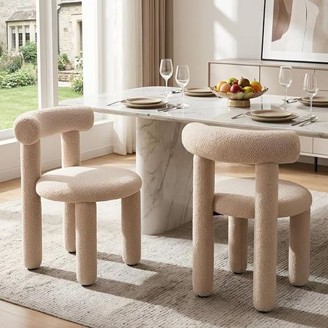 Wahson Lot de 2 Chaises en Fausse Fourrure, Chaises de Salle à Manger sans Accoudoirs Chaise Salle a Manger Moderne avec Pied Métal Chaise de Cuisine Pour Salon, Kaki